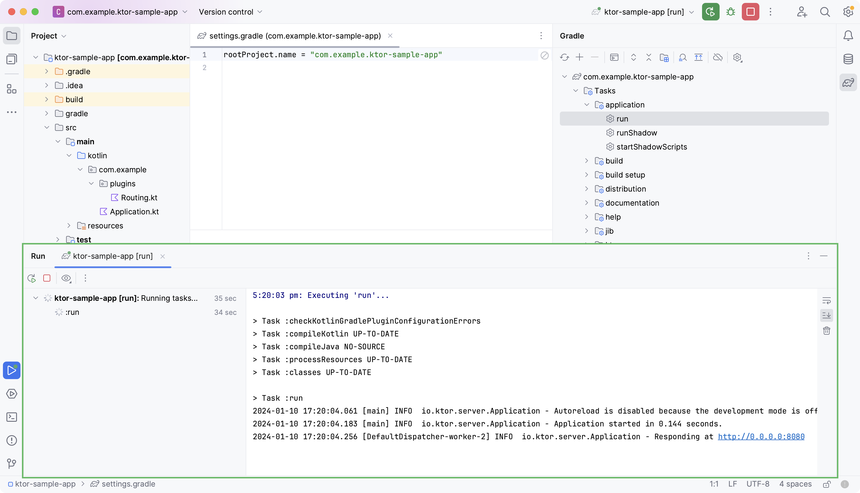 Project running in terminal