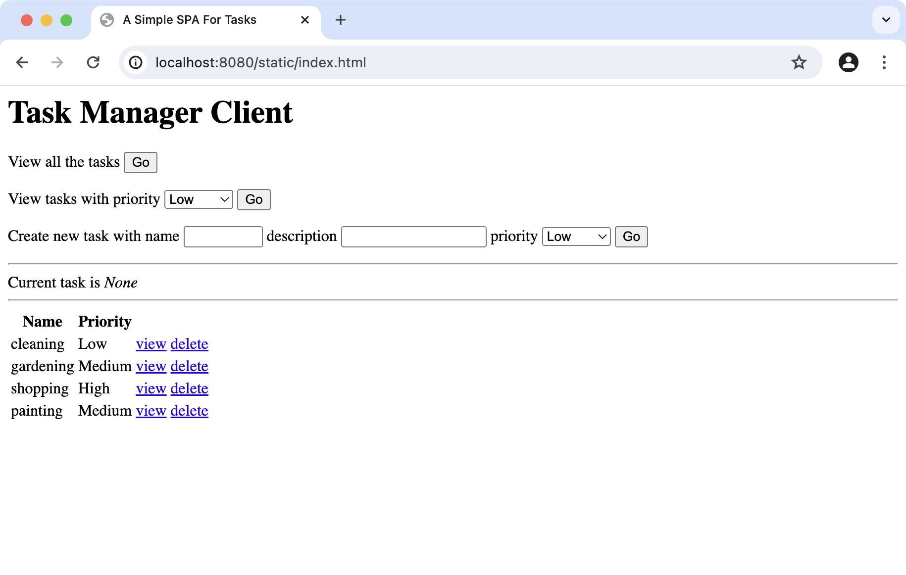 A browser window showing the Task Manager Client