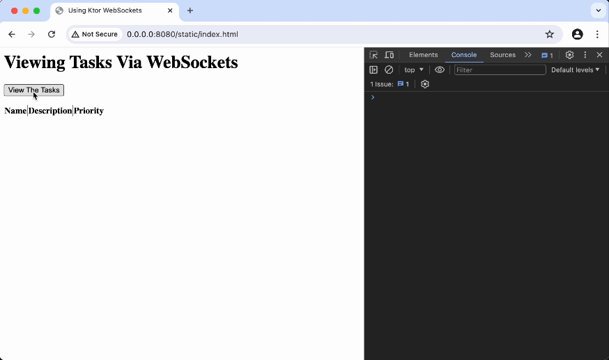A web browser page displaying list items on button click