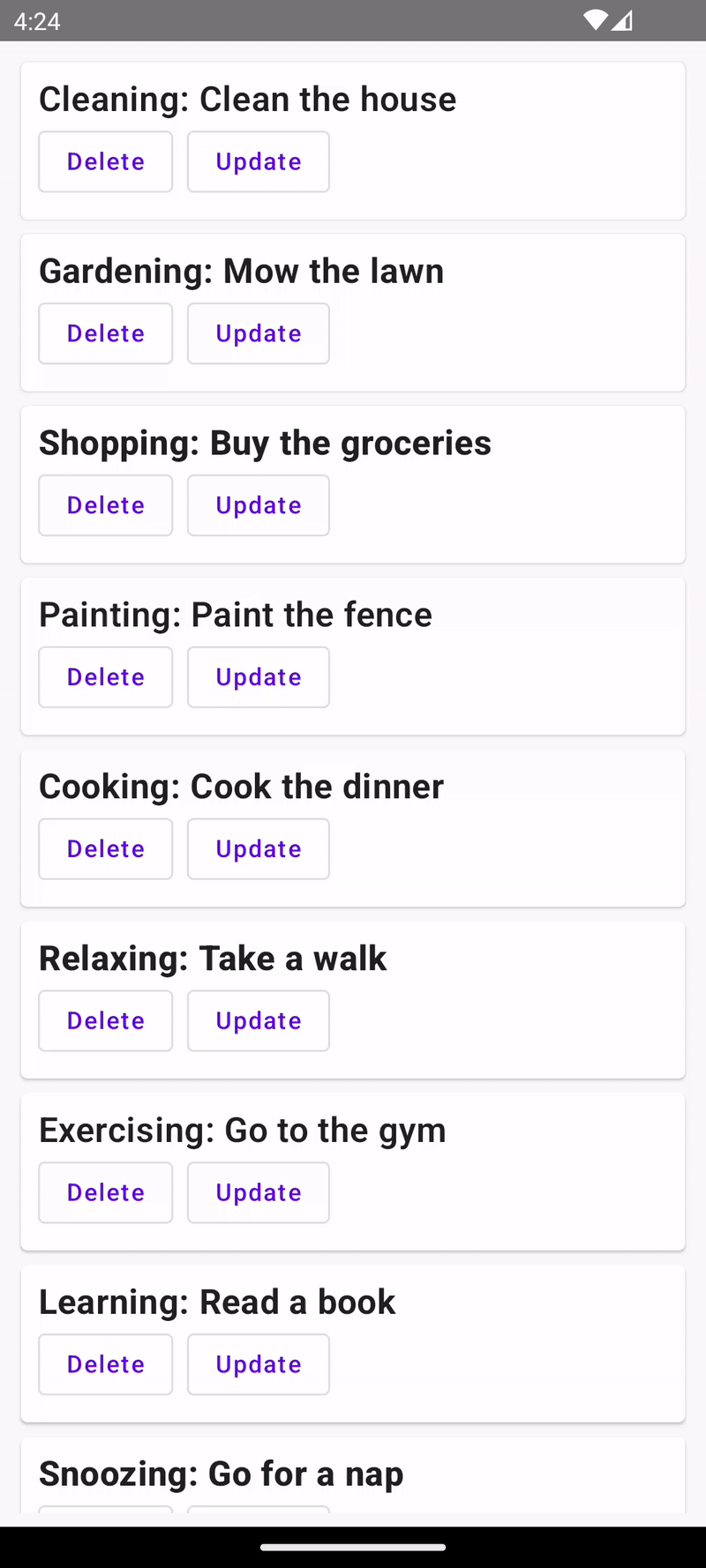Deleting tasks on Android