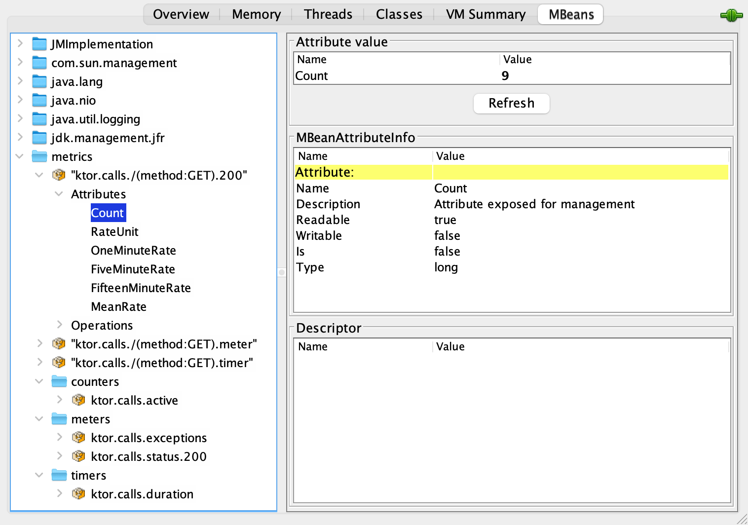 Ktor Metrics: JMX