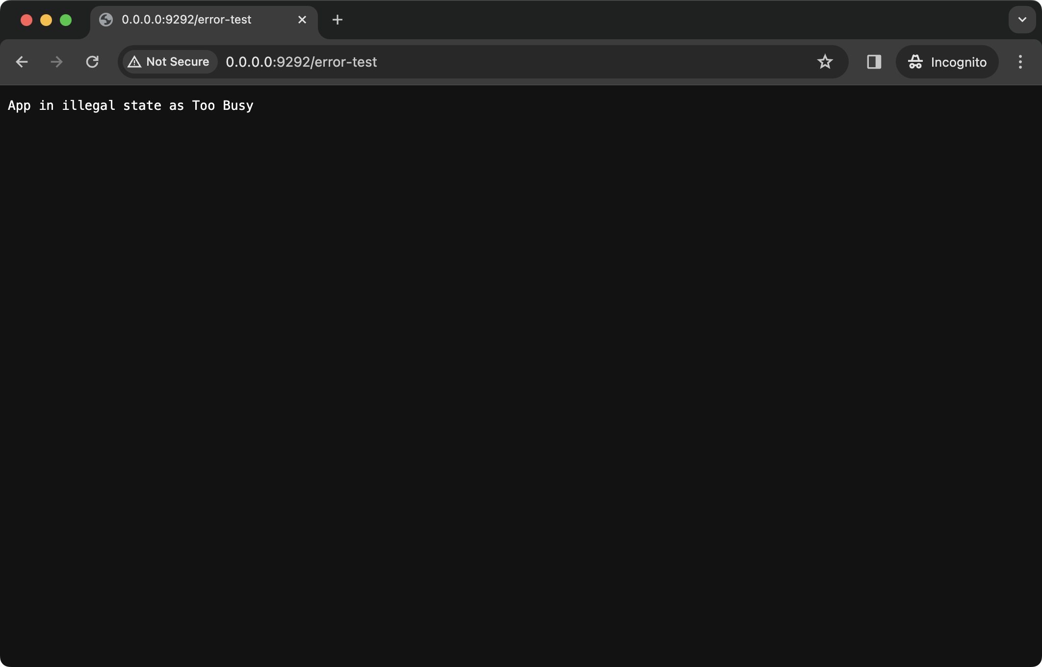 A browser screen with message `App in illegal state as Too Busy`