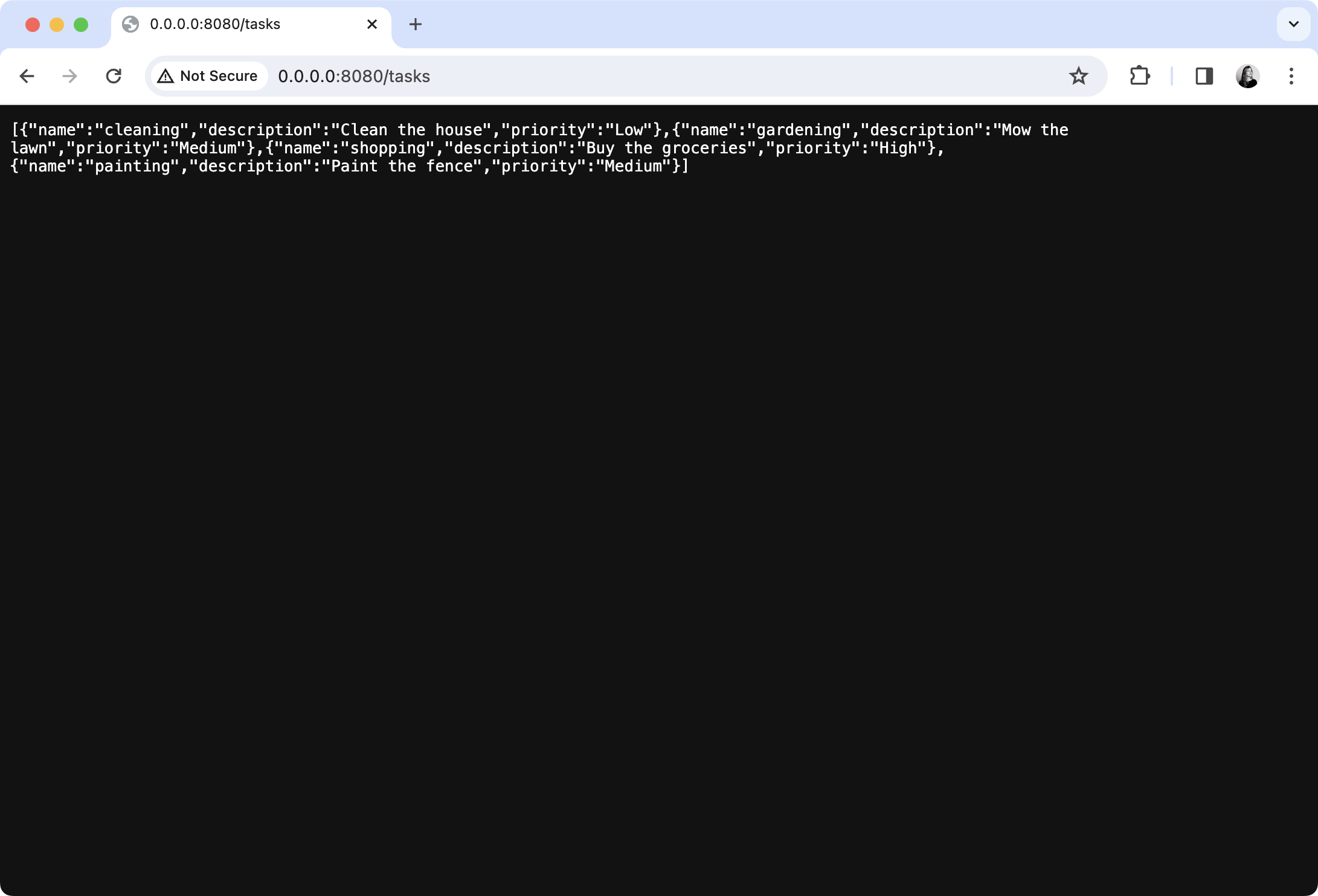 JSON data displayed in a browser screen