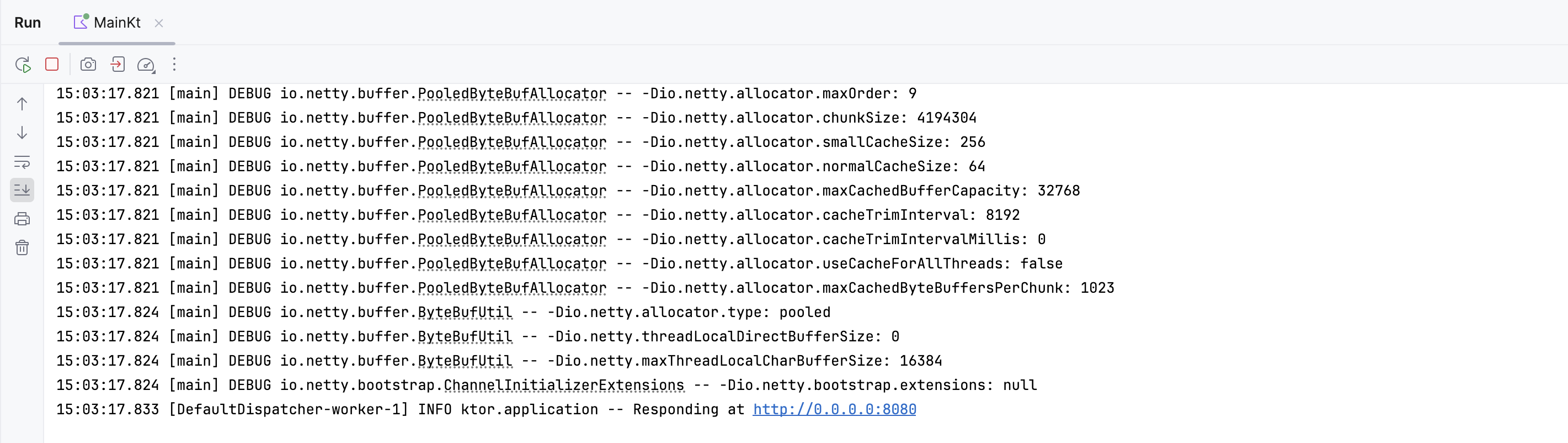 Run server output in intelliJ IDEA