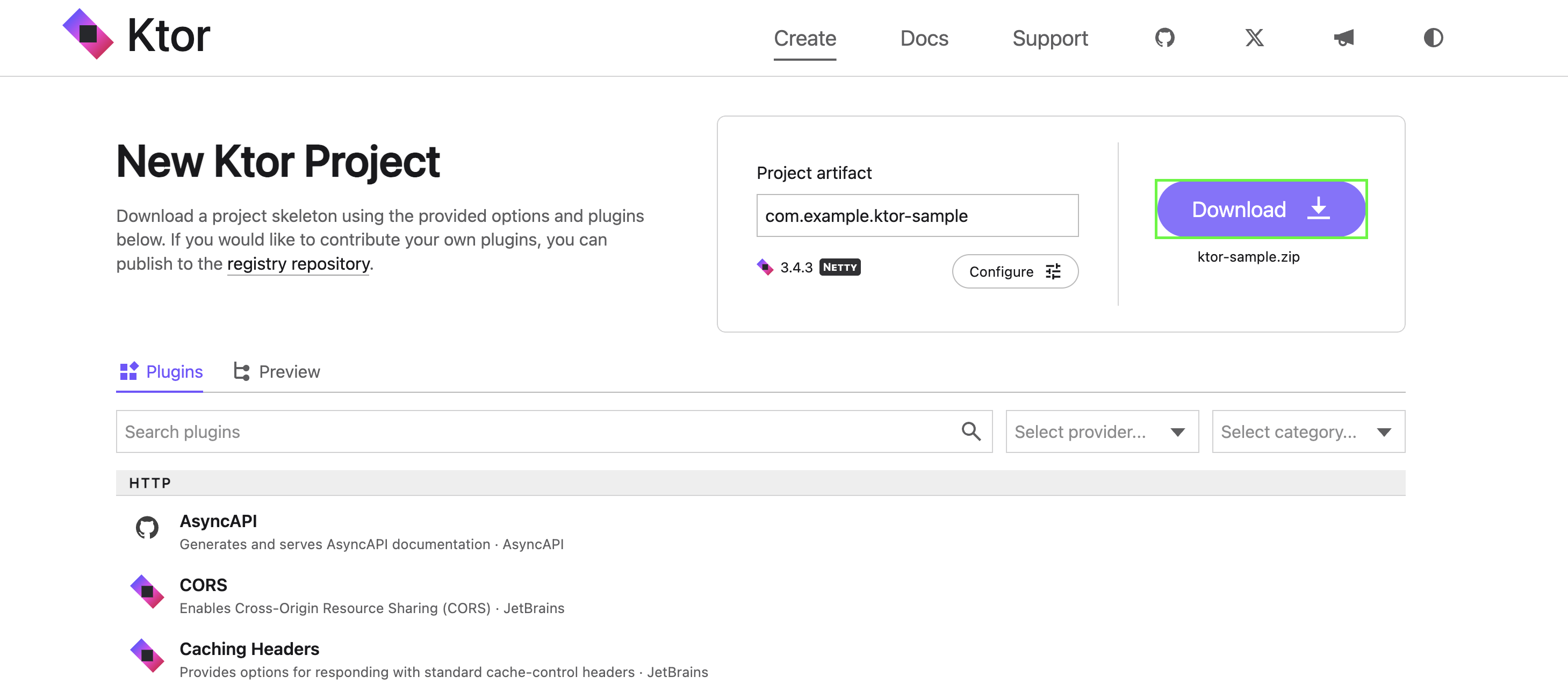 Ktor project generator download button