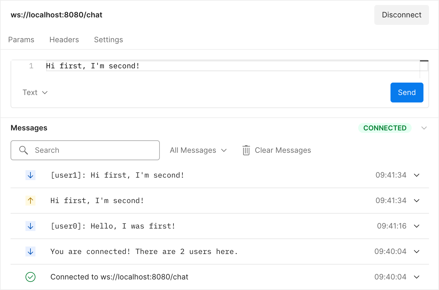Websocket chat API with