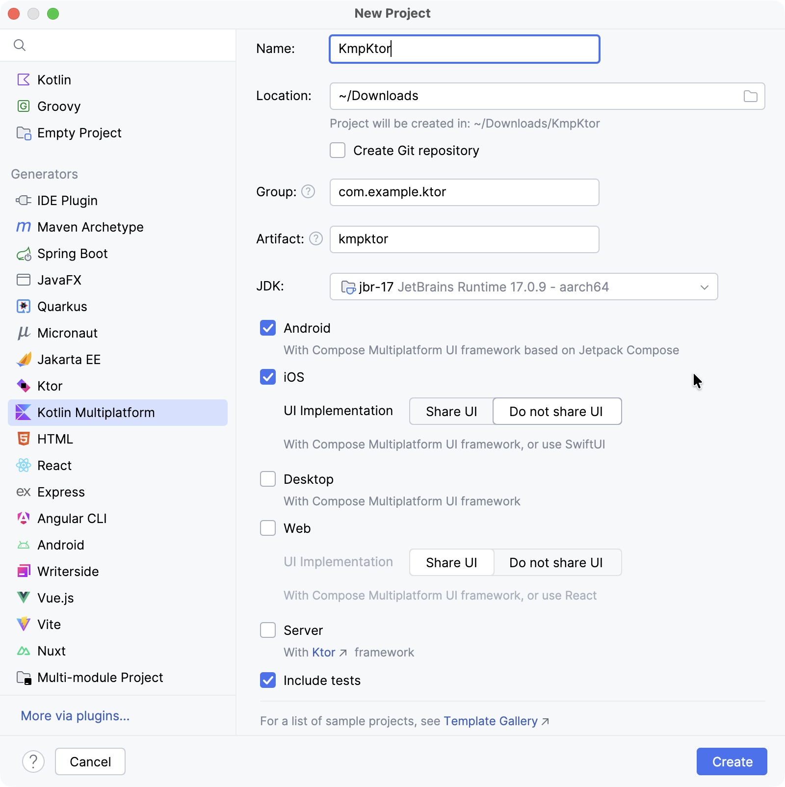 Kotlin Multiplatform wizard settings Kotlin Multiplatform wizard settings