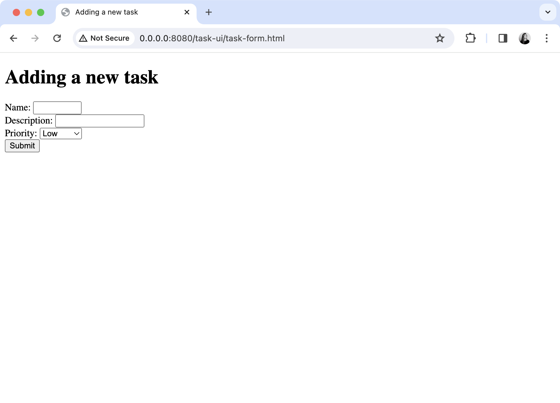 A browser window displaying an HTML form