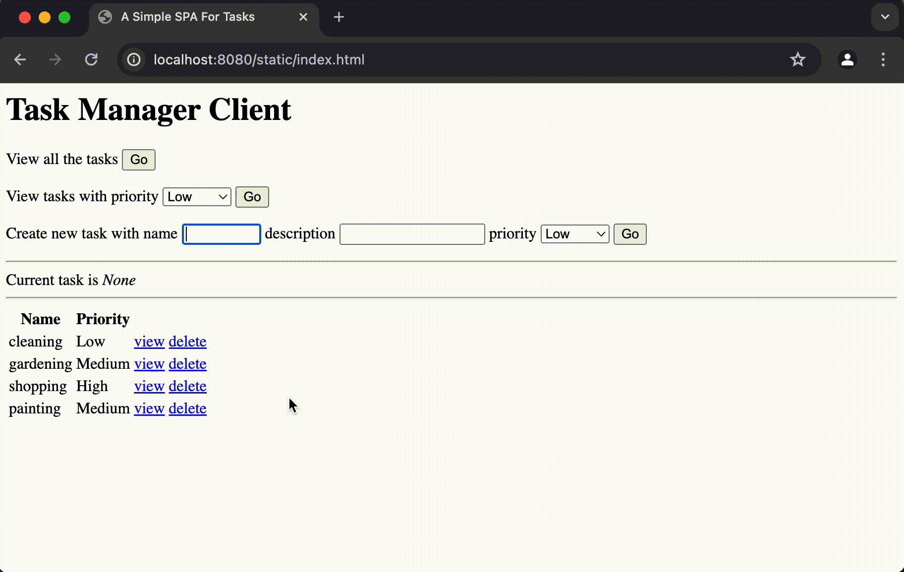 A browser window showing the Task Manager Client