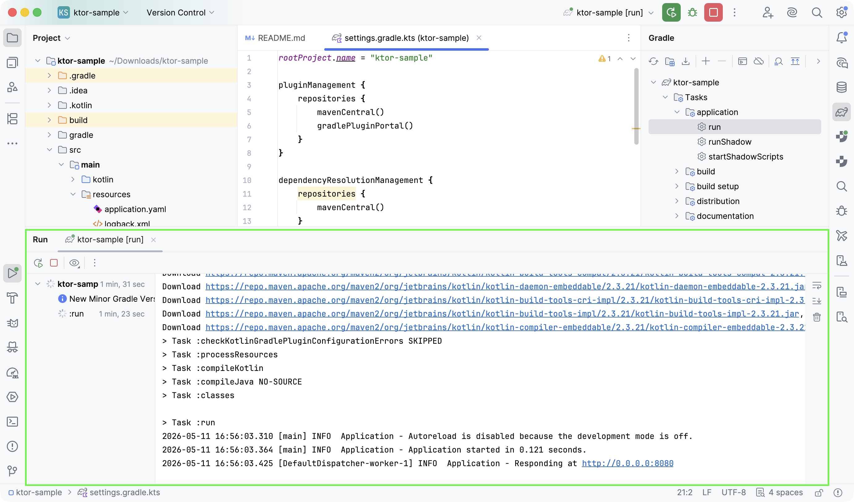 Project running in the terminal